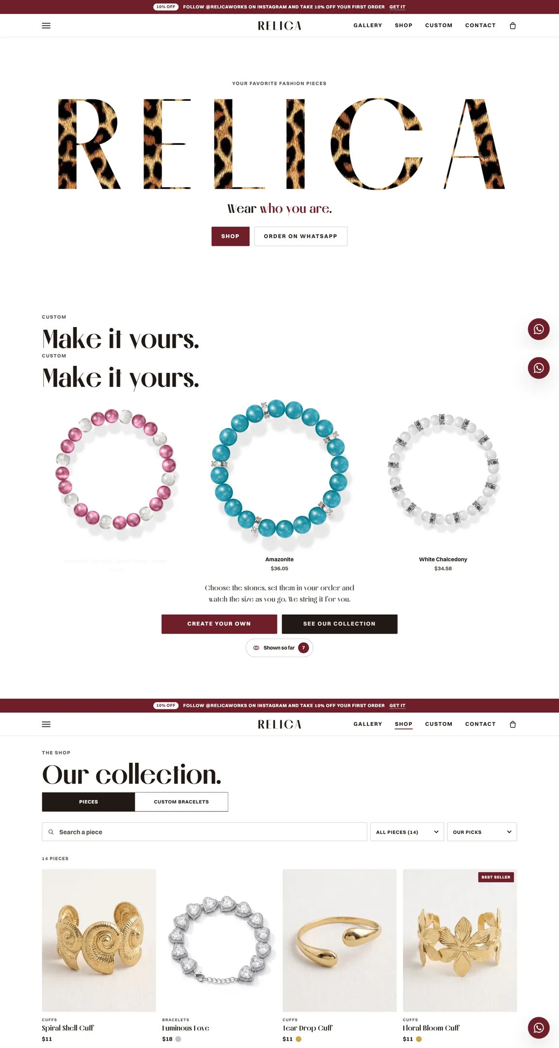 Relica homepage: the wordmark cut out of a leopard print
